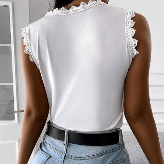 Women T-shirt Lace U Neck Summer Elegant Slim-fitting Pullover for Daily Wear