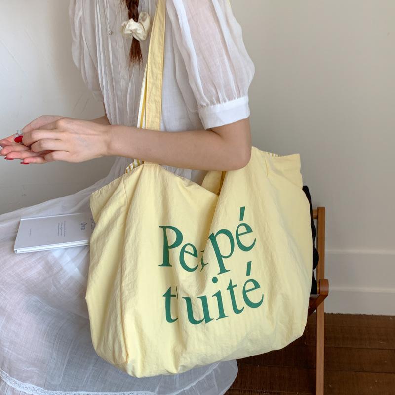 

Двусторонняя сумка-тоут с дофаминовым принтом, в ленивом полосатом цвете, простая сумка с принтом букв, студенческая сумка для поездок жёлтый