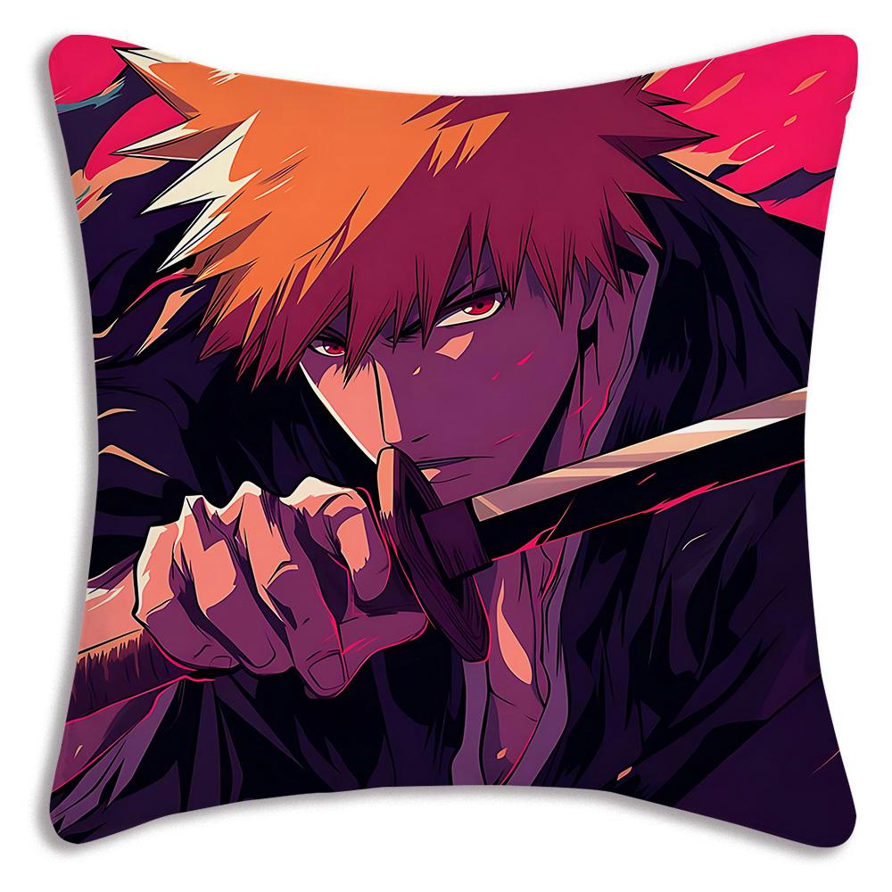 Hot Anime Bleach Ichigo Pillow Covers Cartoon Sofa Decorative Home Double-Sided Printing Short Plush Cute Cushion Cover