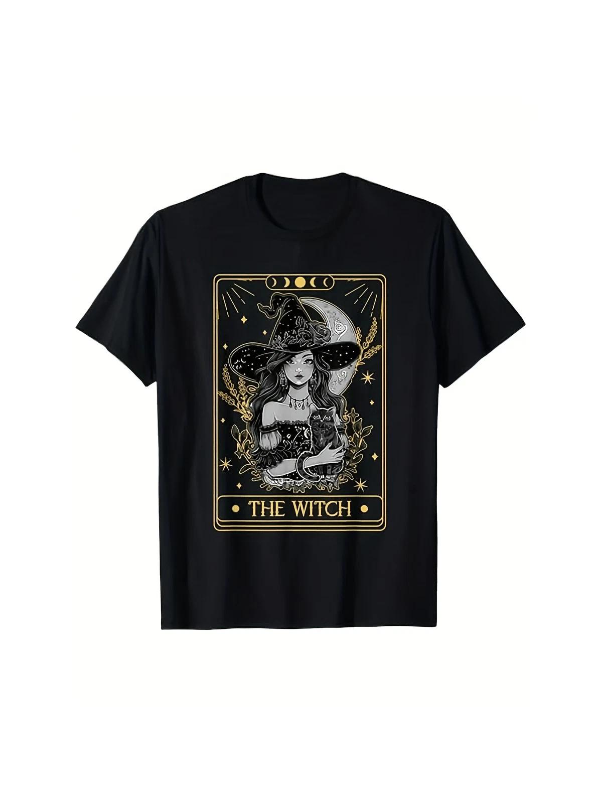 Witch Tarot Card Gothic Graphic T-Shirt Mystic Occult Halloween Tee M