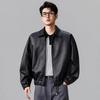 New PU leather jacket for men, American vintage workwear style, tough relaxed style, old money street style, minimalist