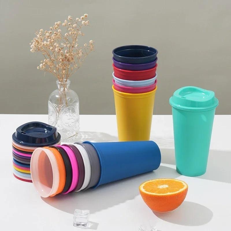 16OZ 475ml Color Reusable Plastic Straw Cup Large Capacity Leakproof Travel Tumbler for Coffee Smoothie Home Party Takeaway Cup