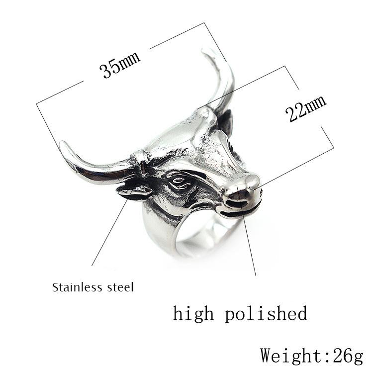 BAECYT Titanium Steel Animal Men Ring Vintage Style Punk Rings Cattle Head Stainless Steel Rings For Man Gift Dropshippins