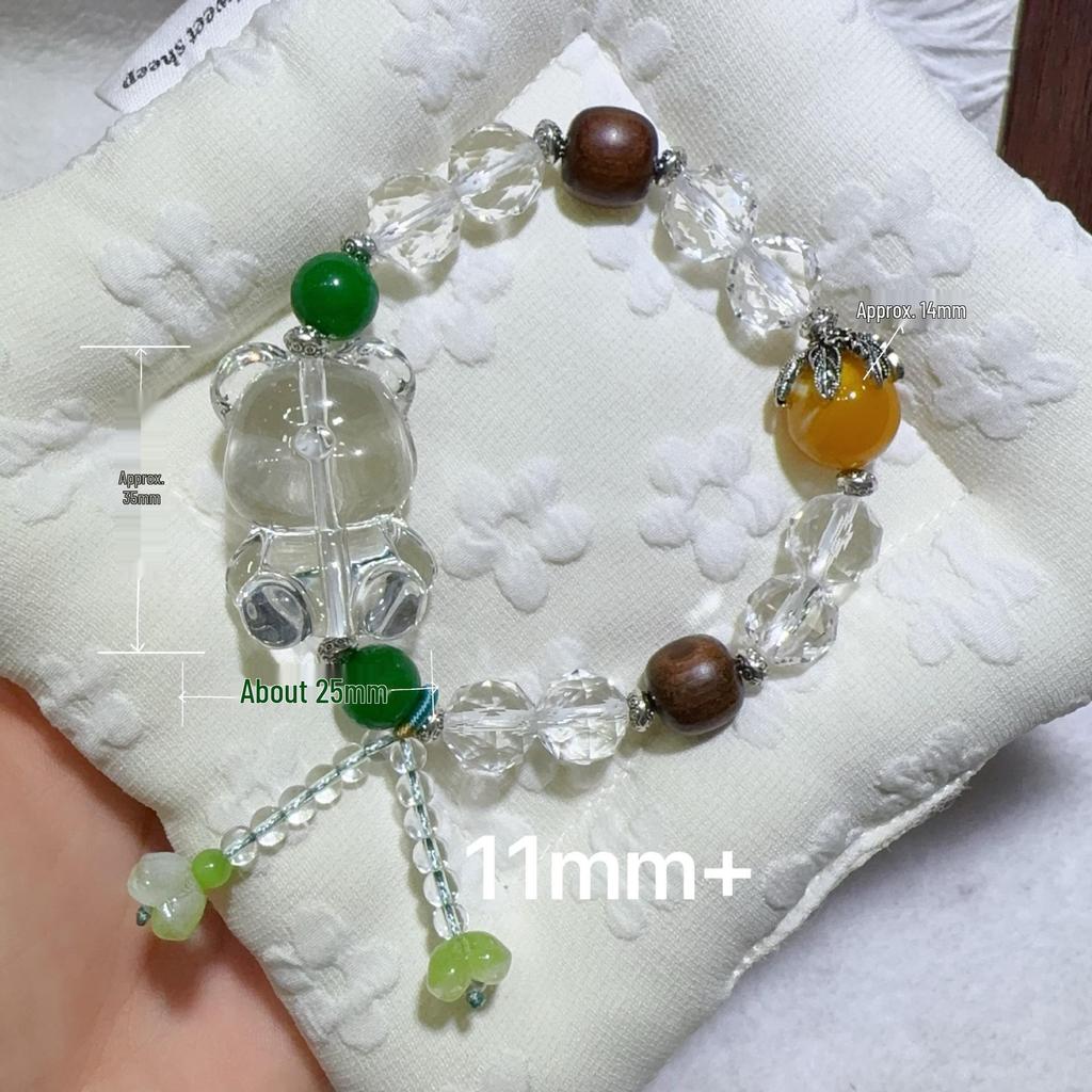 Bracciale Multi-Tesoro Originale in Stile Cinese per Donna con Perline di Cristallo Artificiale e Design a Orsetto - Gioiello da Mano Dolce Retrò.