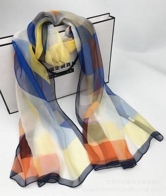 Summer Multi-Color Fashion Georgette Silk Scarf Women'S Scarf Thin Headscarf Sun Protection Shawl Geometric Versatile Square Dance