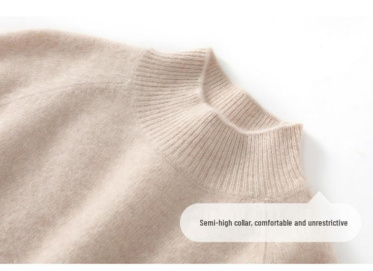 Women's Pure Cashmere Loose Fit Turtleneck Sweater, Solid Color, Thickened Base Layer for Autumn and Winter