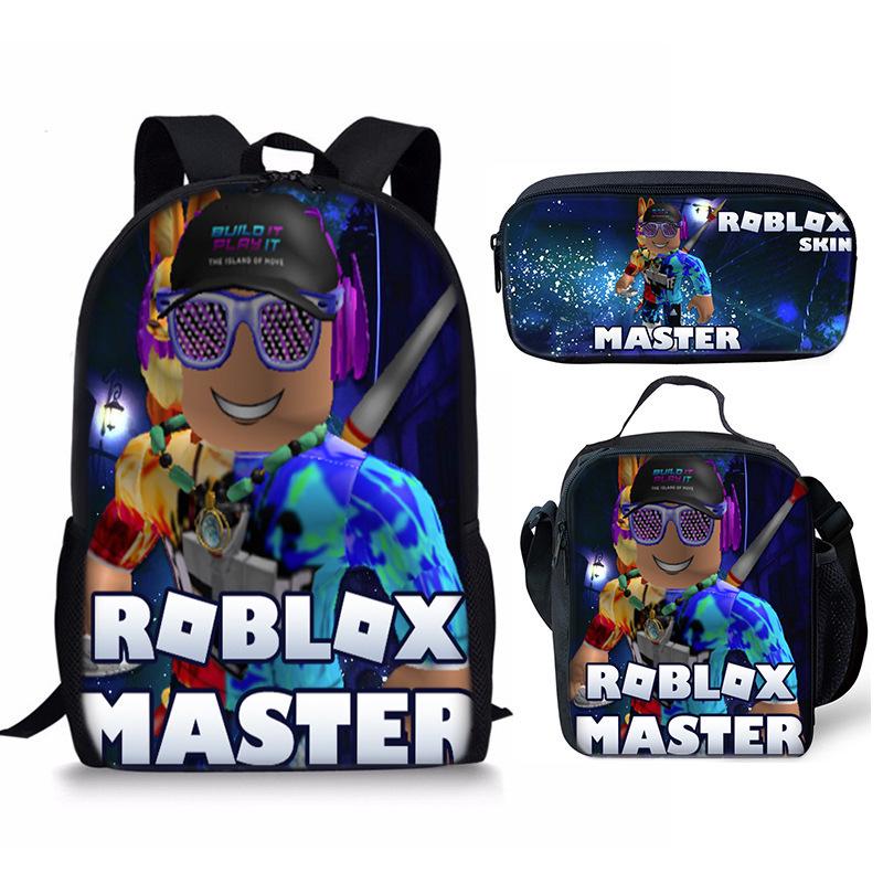 Roblox Retro Cartoon Backpack Set - Trendy 3-Piece Schoolbag for Kids