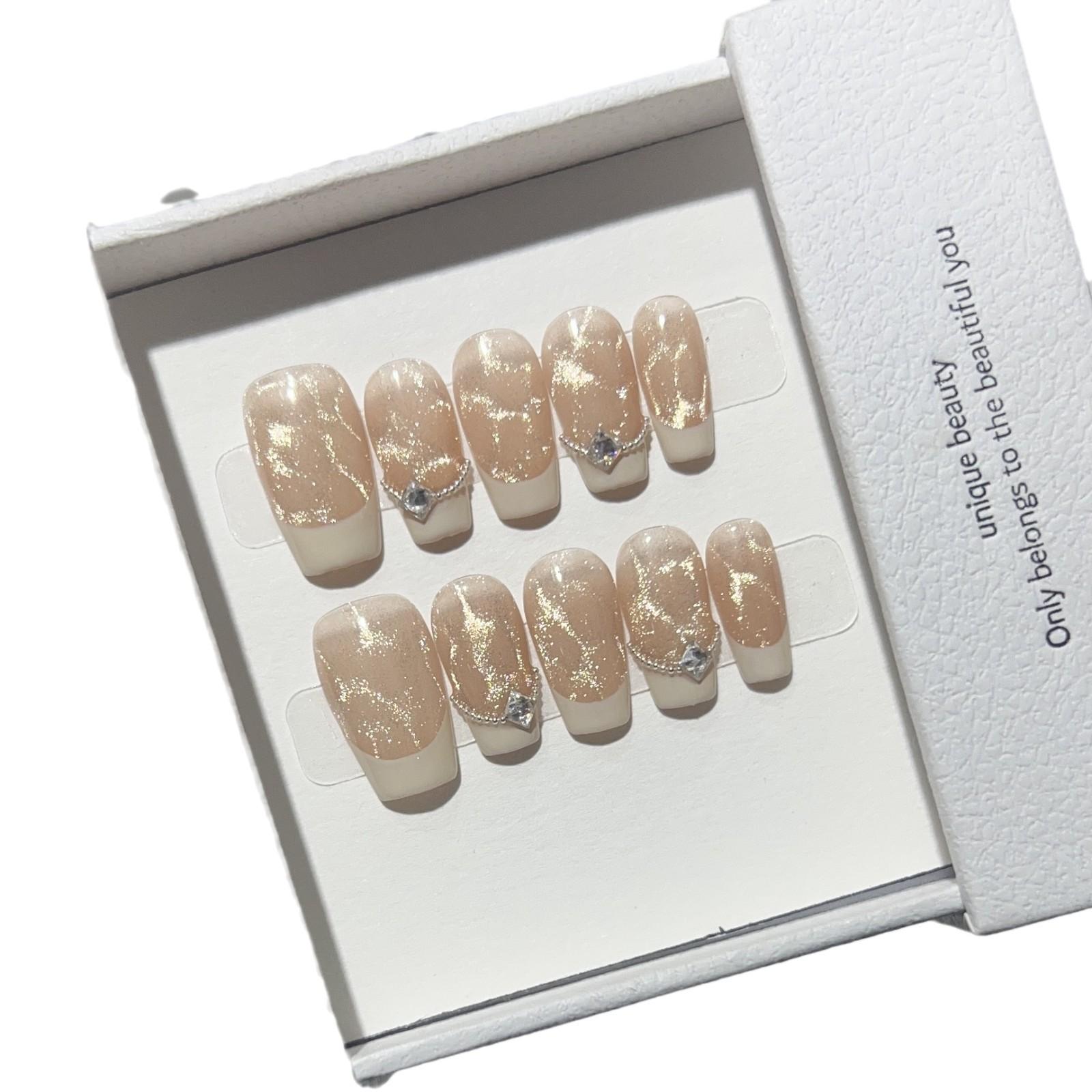 

Продвинутый Золотой Водный Гофрированный Кошачий Глаз Нейл-арт Серый Французский Стальной Шарик Циркон Квадратный Бриллиант Накладной Ноготь Съемный Носимый Ноготь Large L