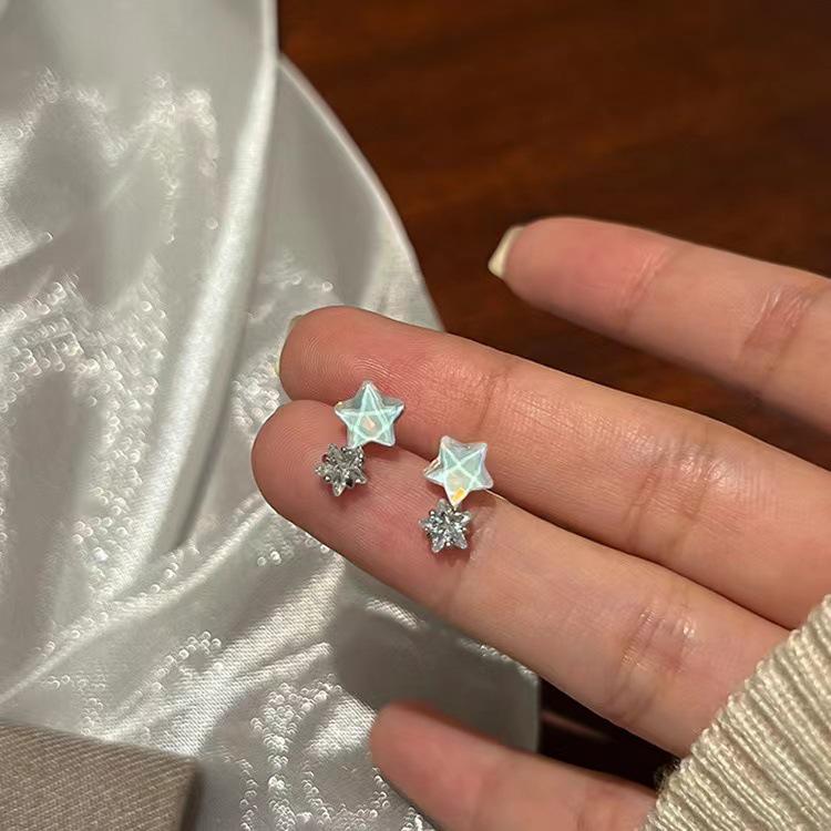 

Gradient Blue Five-Pointed Star Earrings with S925 Silver Needle