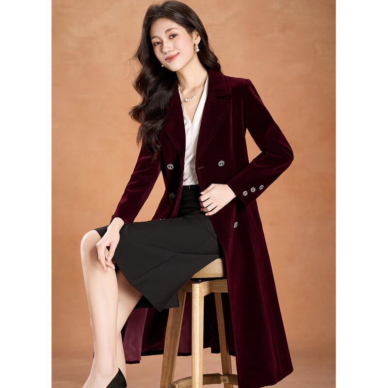 Kebeier Women's Velvet Double-Breasted Wool Blend Coat