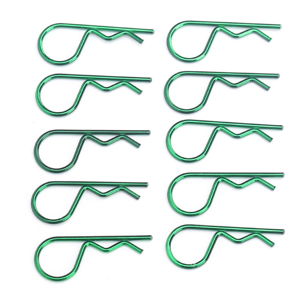 10Pcs RC Car Shell Clip RShape Metal Body Clips Pins Green for 15 16 18 110 RC Car(Green )