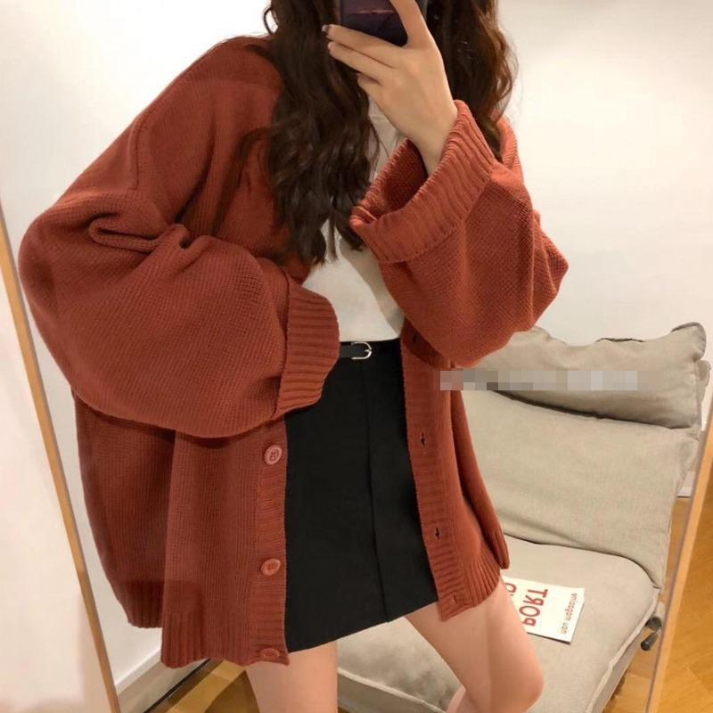 Autumn Winter Korean Fashion V-neck Cardigan Sweater Knitted Loose Casual Coats Office Long Sleeve Elegant Solid Color Jackets Simple Clothing