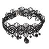 Black Hollow Flower Choker with Water Drop Charm - Short Style for Covering Scars and Neck Lines