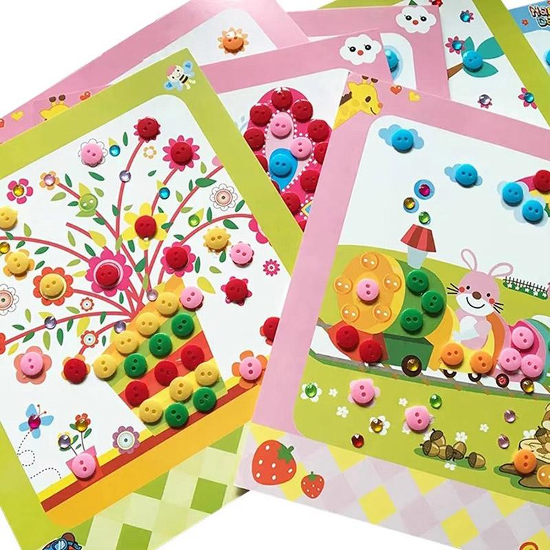 Button Sticker with Diamond Stickers Cartoon Pattern Kids Handmade DIY Toys Art Craft Children Early Educational Toy TMZ