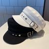 Women Extended Brim Beret Hat Flat Dome Star Decor Adjustable Newsboy Hat Outdoor Solid Color Painter Hat Streetwear