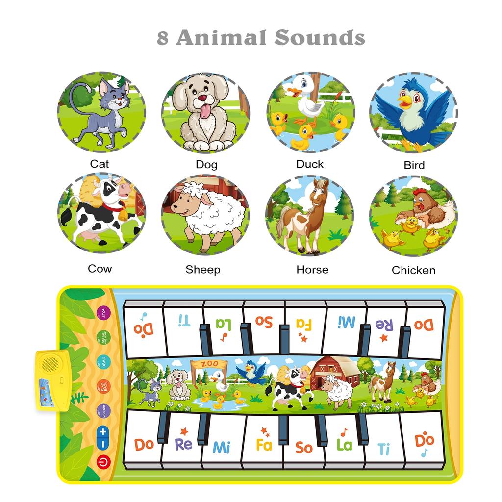 Tappetino per pianoforte musicale, tappetino per bambini, tappetino da ballo, pianoforte a doppia fila con 8 suoni di strumenti, giocattoli educativi Montessori per regali per bambini