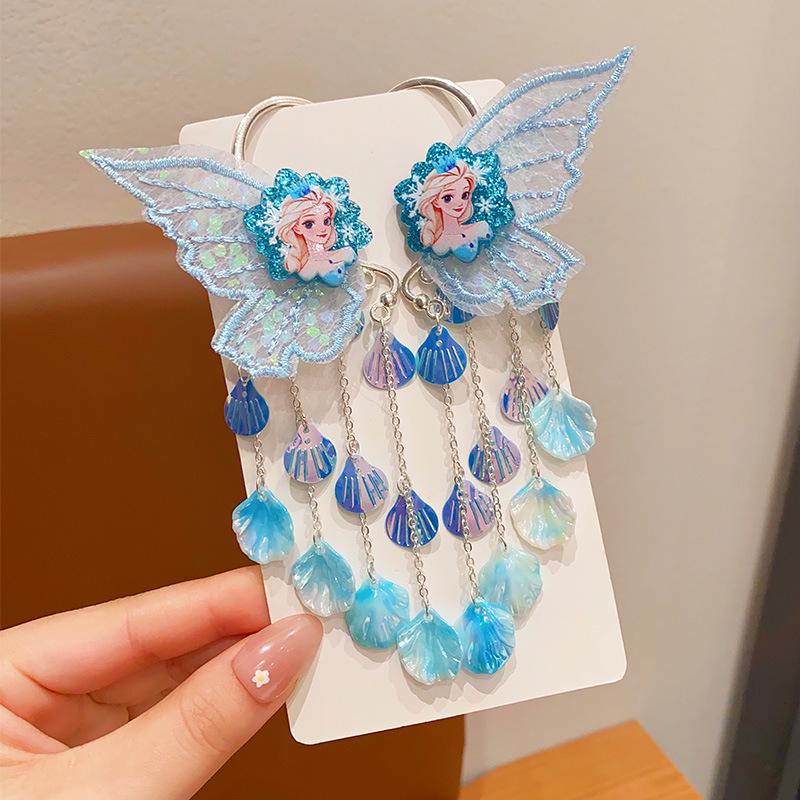 Dětské střapcové náušnice s mořskou pannou: Design mušle s vílou a motýlem pro malé princezny