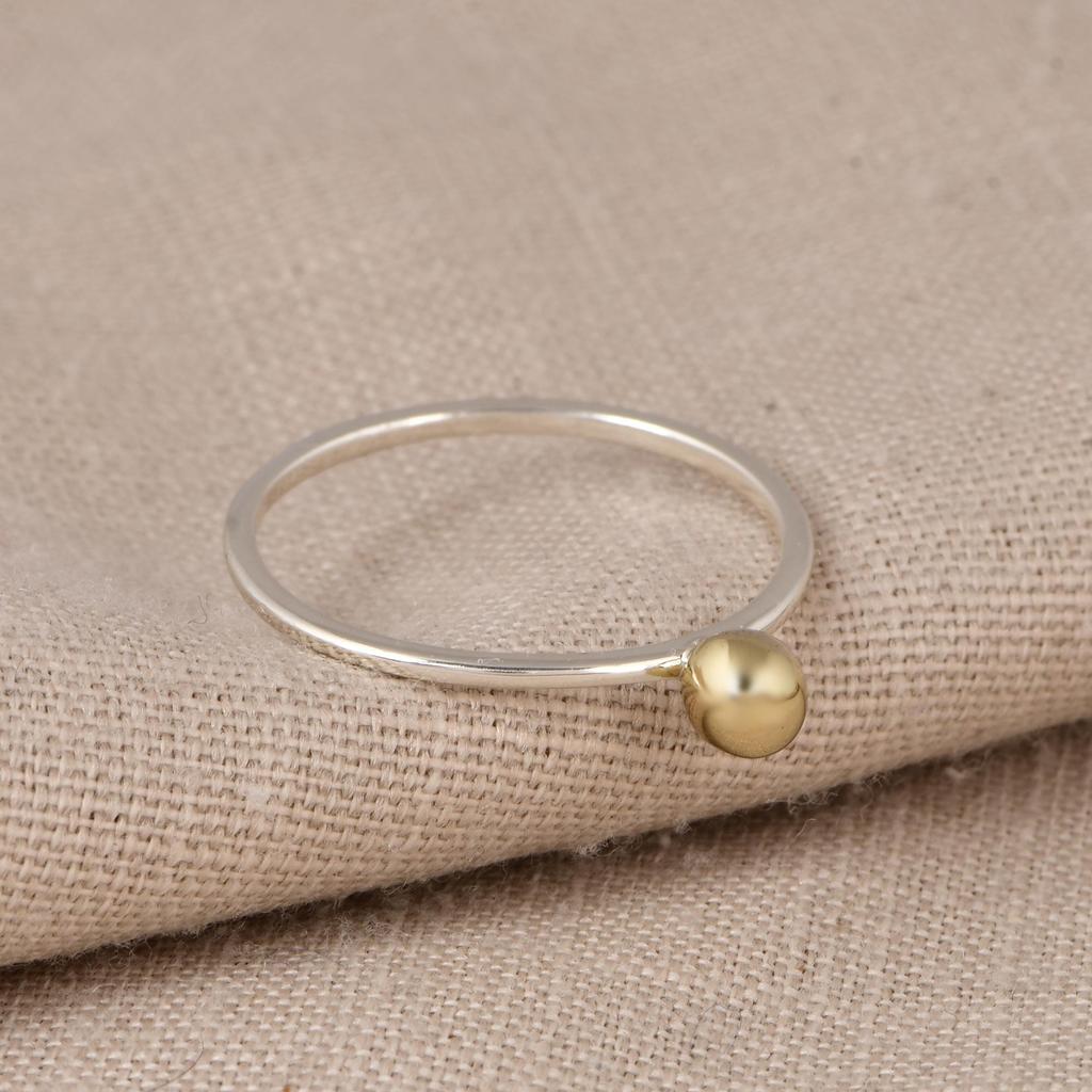 Two Tone Brass Ball Ring 925 Sterling Silver Minimalist Stacking Ring, Gift for Her, Love, Anniversary.