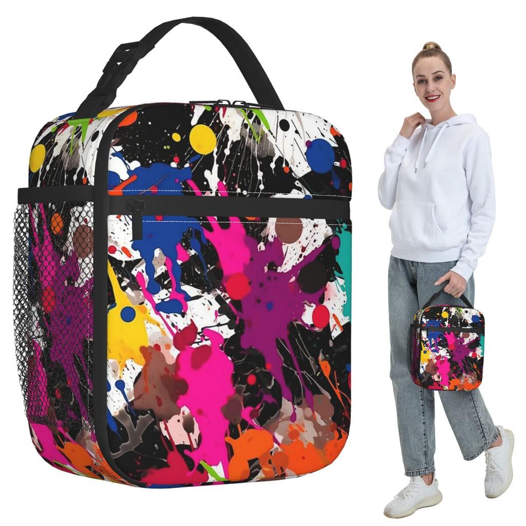 Colorful Graffiti Splashing Insulated Lunch Bag for Kids School Cooler Thermal Food Box Tote Portable Lunch Boxes Container