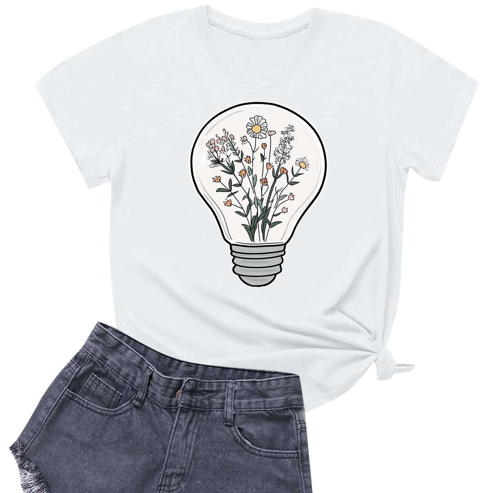 

Женская повседневная футболка с круглым вырезом и короткими рукавами с принтом XL белый