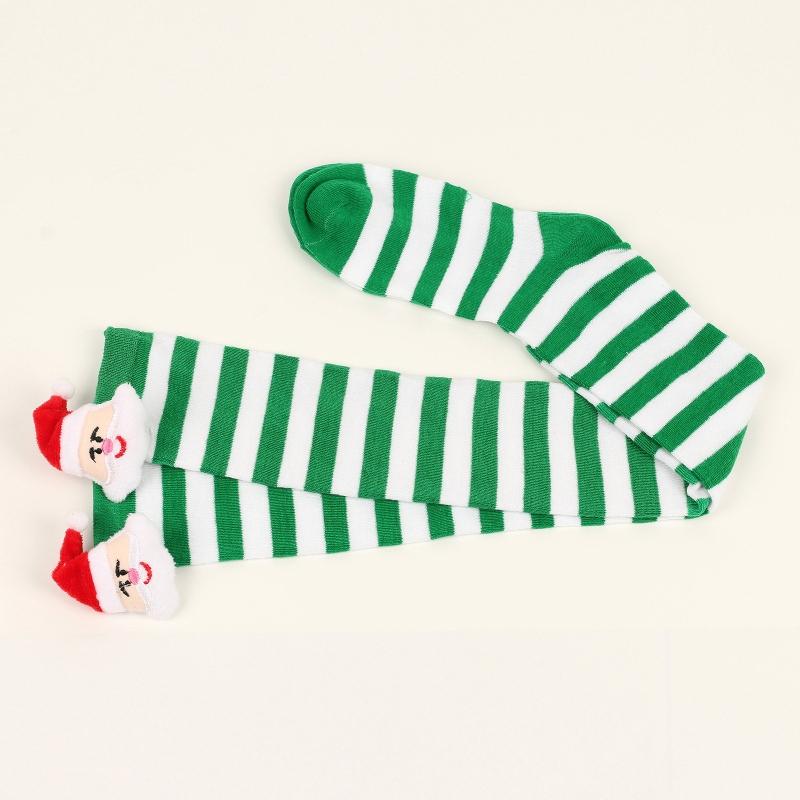 Women Cute Plush Santa Claus Striped Over Knee Long Socks Thigh High Stockings for Christmas Cosplay Costume Hosiery
