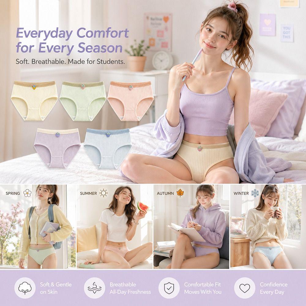 5Pcs Knitted Fabric Seamless Triangle Panties Large Size Mid Waist Underwear Comfortable Daily Wear