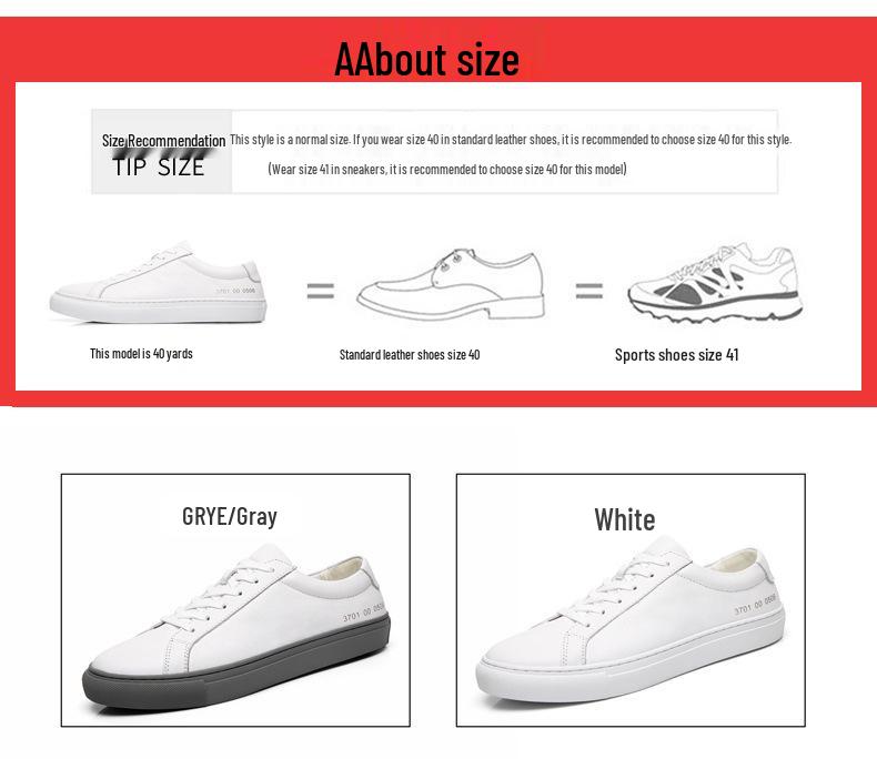 Men's Casual White Cowhide Shoes - Versatile Korean Style, Small Round Toe, Plus Size Trend