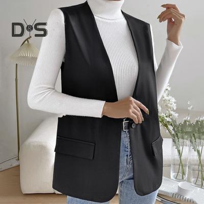 Dámská vesta bez rukávů s jedním knoflíčkem Západní styl Slim Fit Cardigan Kabát Kabát Čistá barva Hluboký výstřih do V Formální Obchodní styl Dámská vesta