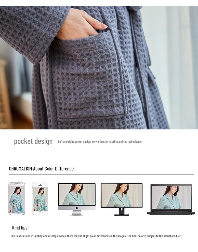 Japanische Baumwoll-Waffel-Yukata-Robe: Ganzjahres-Bademantel für Damen & Herren