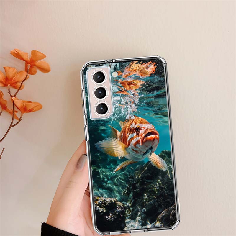 Red Fish Swims in The Depths of The Sea Clear Phone Cases for Samsung S26 Ultra Galaxy S25 Edge S24 S23 FE S21 Plus S20 S22 S10