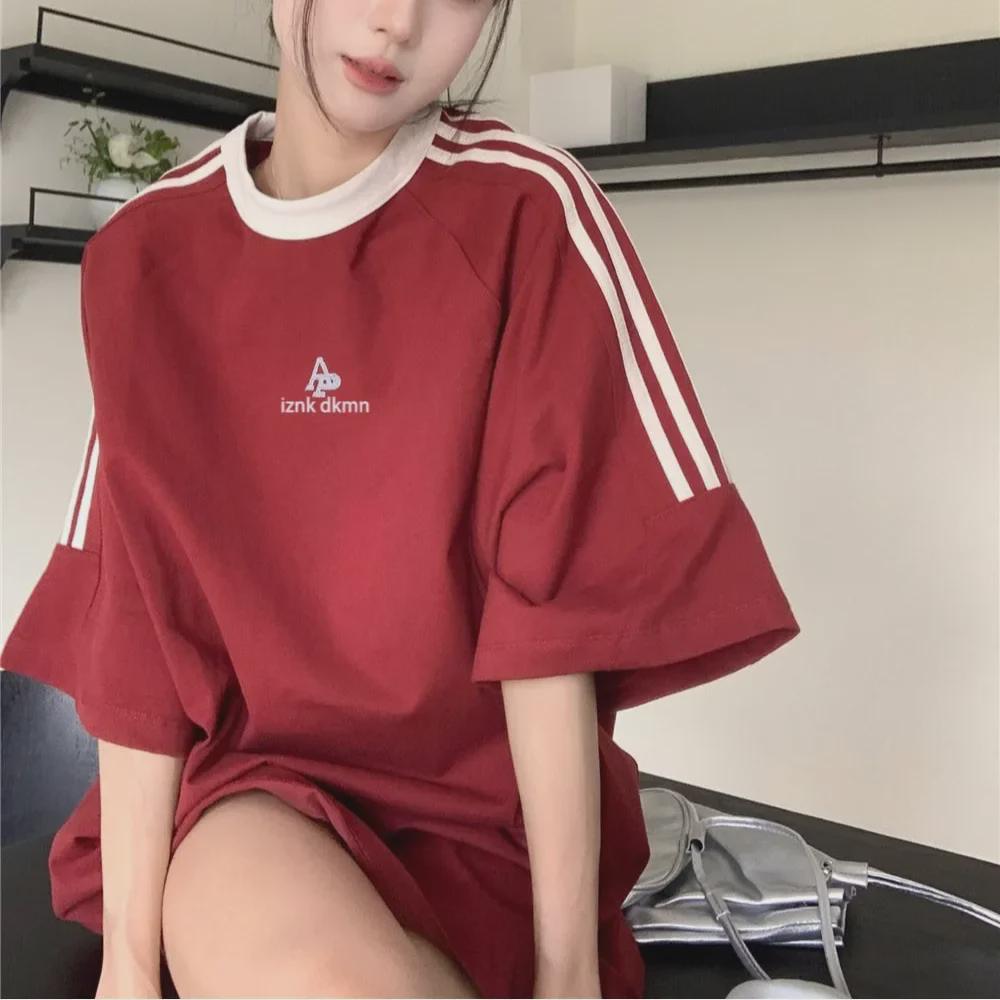 Camiseta Unisex Retro Listrada de Manga Curta - Corte Solto, Gola Redonda, Estilo Casual para Primavera/Verão.