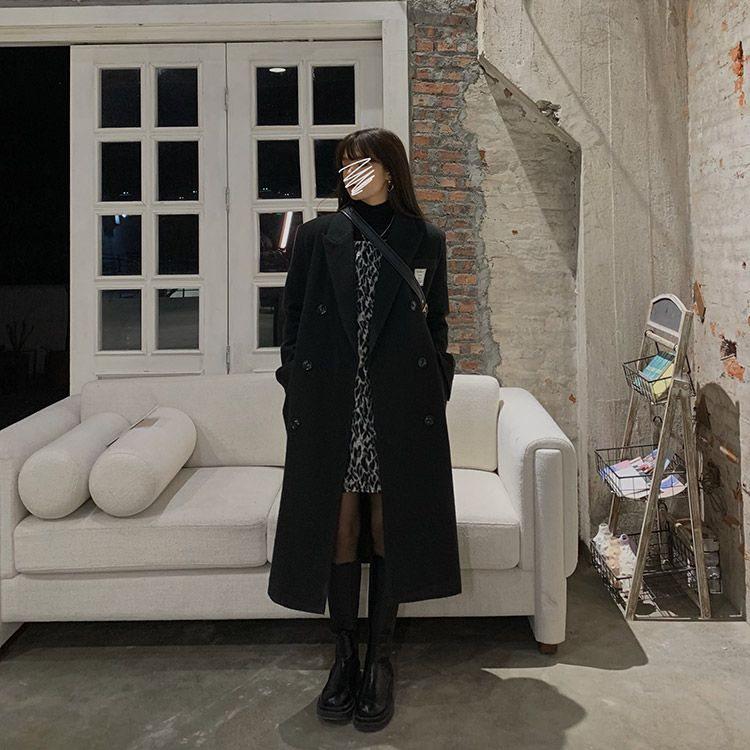 Women's Mid-Length Woolen Coat: Spring/Summer, Korean Style, Loose Fit, Versatile, Petite, Cotton-Enhanced