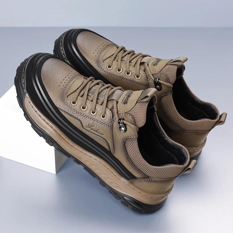 Fashion New Mens Casual Leather Outdoor Sneakers New Winter Genuine Leather Outdoor Running Shoe Antiskid Tennis Walking Sports Shoes