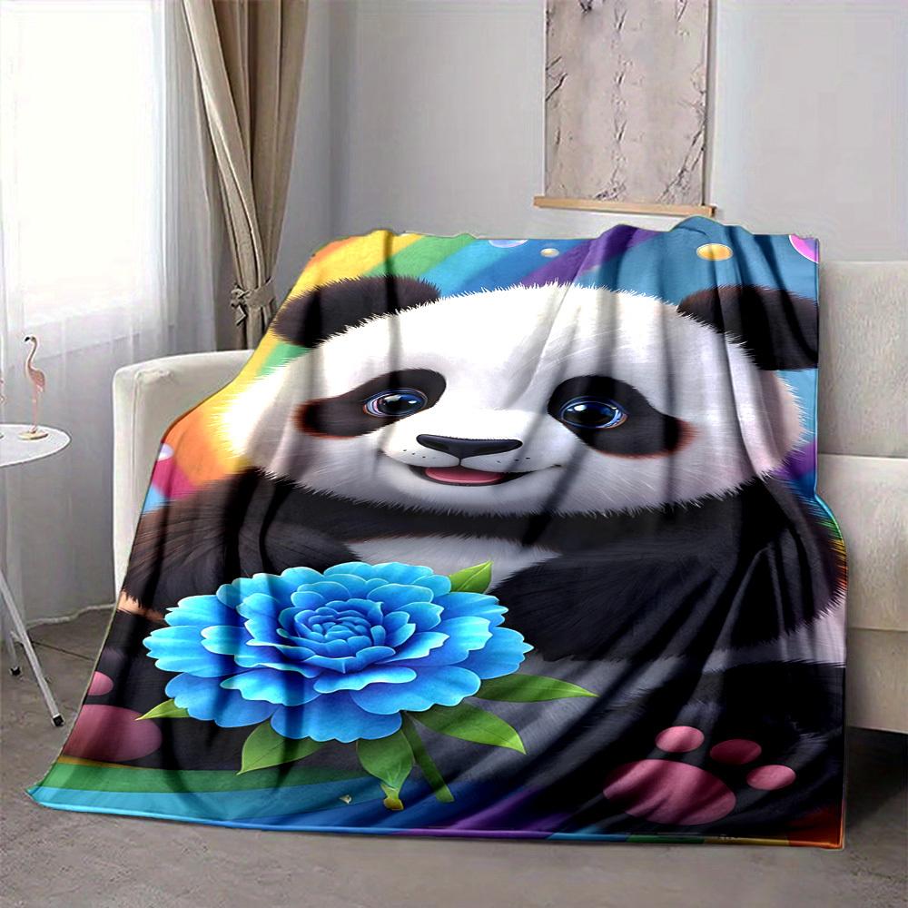 1pc Panda Flower Decoration Blanket - Lightweight Flannel Fleece with Digital Printing, Soft Warm for Sofa, Travel, Camping, Office yy251018264