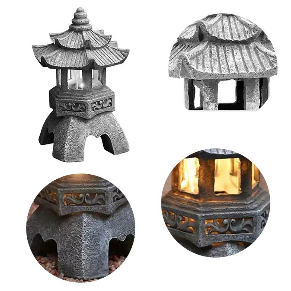 Resin Statue Light Exquisite Solar Stone Tower Light Solar LED Pagoda Lantern Courtyard