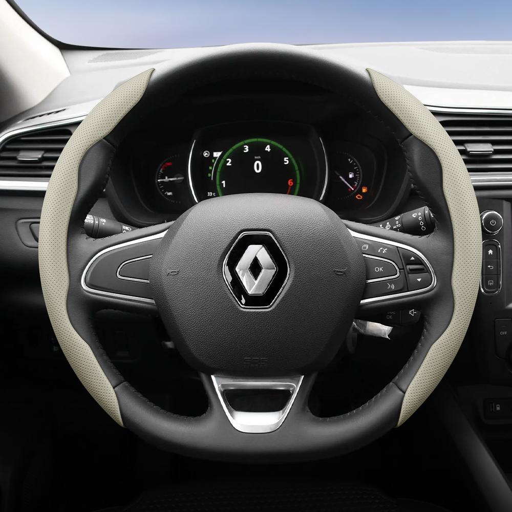 BHA1 Suitable for Renault Breathable Hole Leather Steering Wheel Cover Segmented Quick Release Design Non-Slip and Durable Megane 3 2 4 Clio4 5