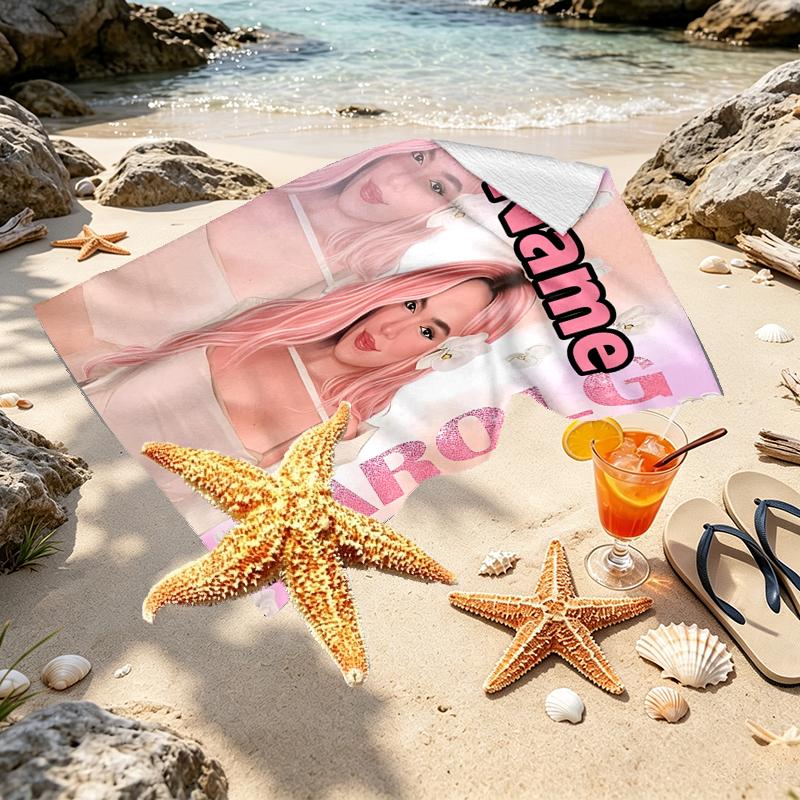Custom Name Personalized Karol G Print Beach Towel, for Trip Camping Beach Party Home Decor, Birthday Gift for Family & Friends