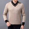Men Sweater V Neck Knitted Contrast Colors Loose Spring Sweater for Daily Wear