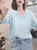 Women's Long Sleeved Shirt Hollow Hooded Knitted Sweater for Spring and Summer Women's Hollow Sweater