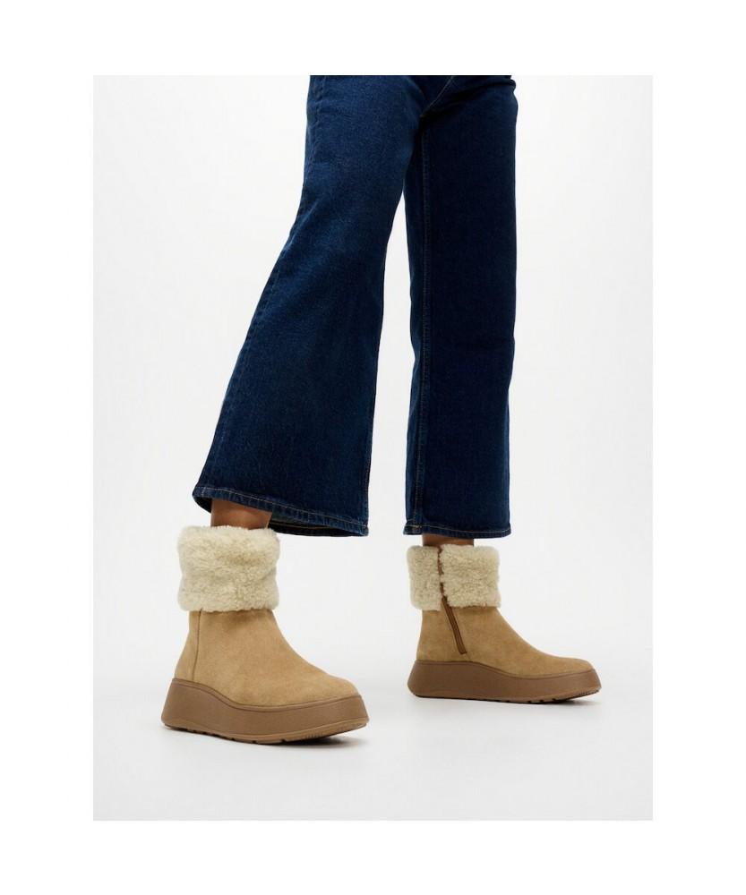 Fitflop [F-Mode] Women'S Shearling Collar Zip-Up Suede Ankle Boots - Desert Tan (Ft59K2B06B)