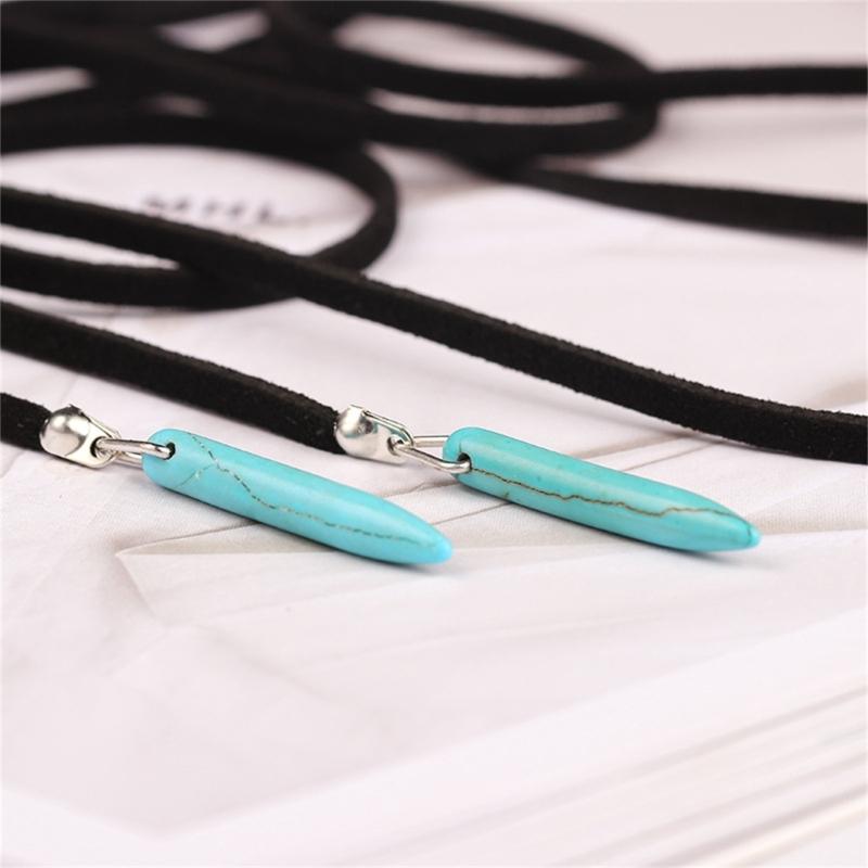 Bohemian Style Leather Sweater Chain Necklace for Women Turquoise Stone Pendant Long Necklace Boho Jewelry Gift
