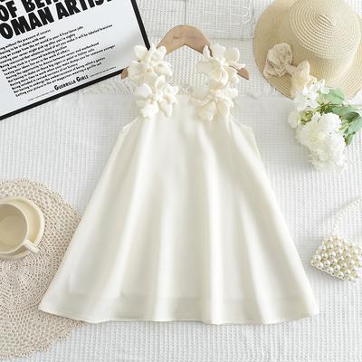 Summer Korean Version Baby Girl Casual Solid Color Dress White Decoration Fashion Temperament Princess