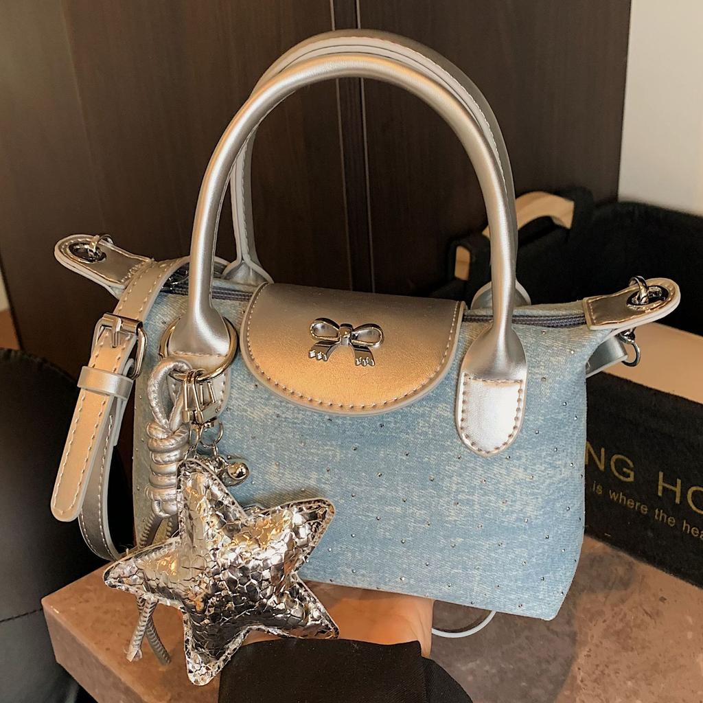 Handbag bag women's 2025 new fashion splicing contrasting color shoulder messenger bag casual simple high-end pillow bag