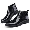 Classic Brand Men's Shiny Leather Shoes Pointed Formal Shoes Office Business Short Boots Men's Chelsea Boots Winter Cotton Boots