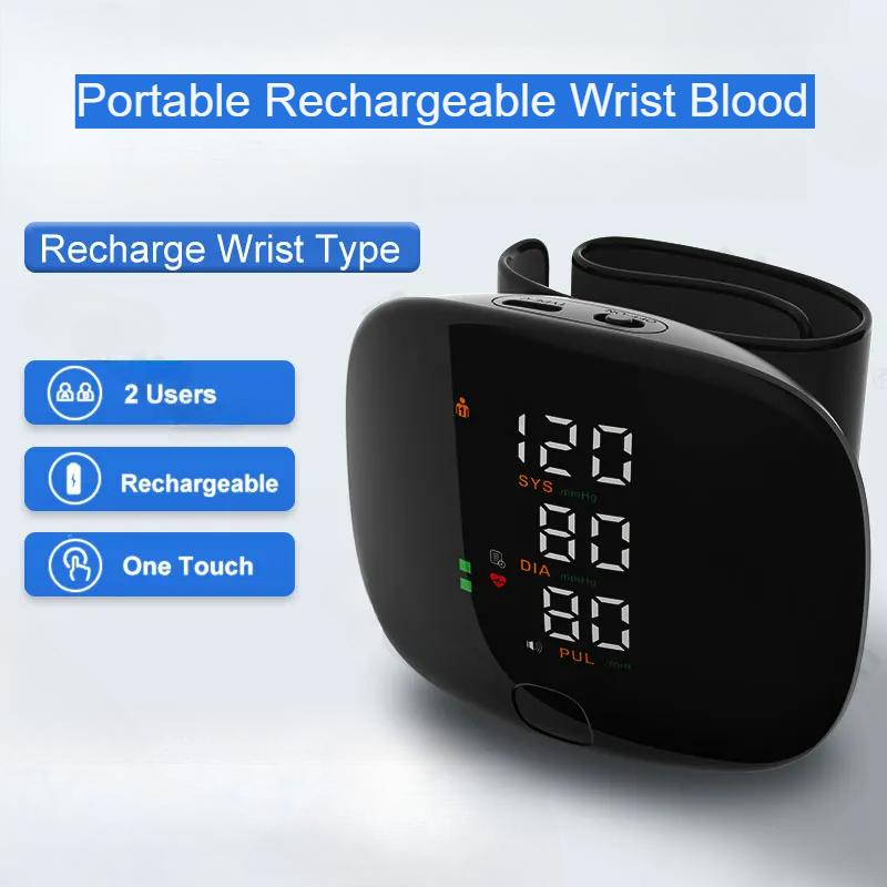 Portable Rechargeable Wrist Blood Pressure Monitor Voice Smart Touch LED Screen Digital Automatic BP Tonometer Heart Rate Pulse Tonometers Health Care