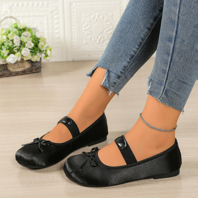 Fashion Elegant Bowknot Decoration Ballet Shoes Women 2025 Autumn Sweet Round Toe Flat Heel Mary Jane Shoes Fashion Dress Party Shoes