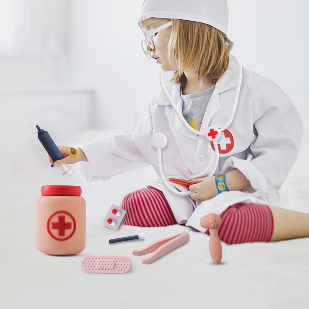 Montessori Doctor Toys Kids Pretend Silicone Play House Toys Toddler Silicone Medical Set Toys Children Nurse Games Toys Set