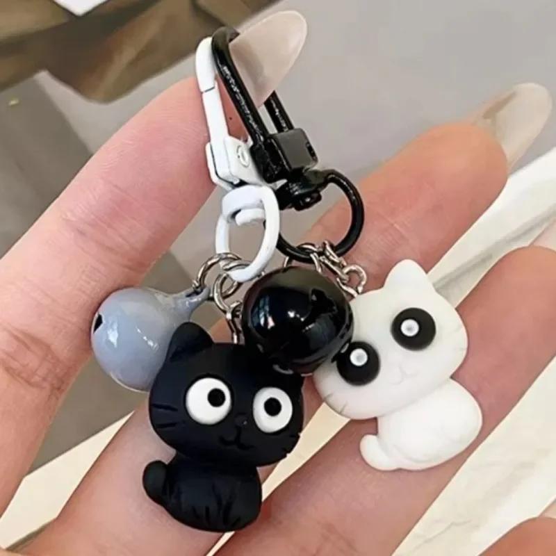 1pc/2pcs Cute Black White Cat Keychain Funny Creative Versatile Pendant Backpack Hangings Key Ring Accessories Jewelry Gifts
