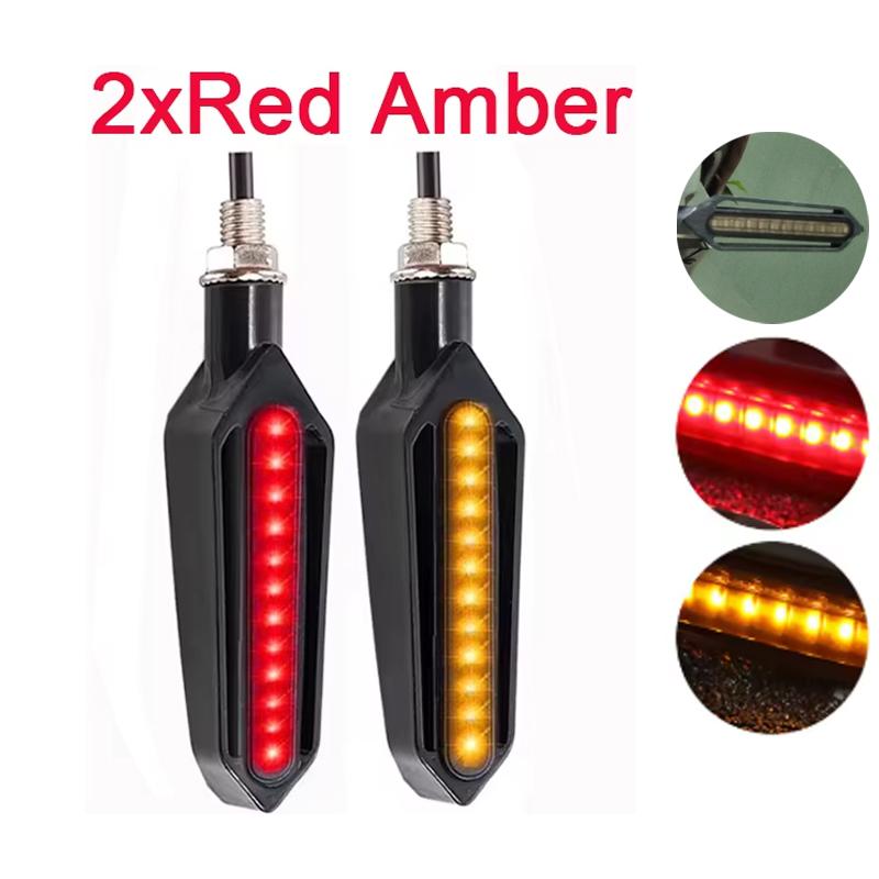 Universal Motorcycle Turn Signals LED Light 12V 10mm Flowing Water 24LED Blinker Light with Built-in Relay Flashing Indicator