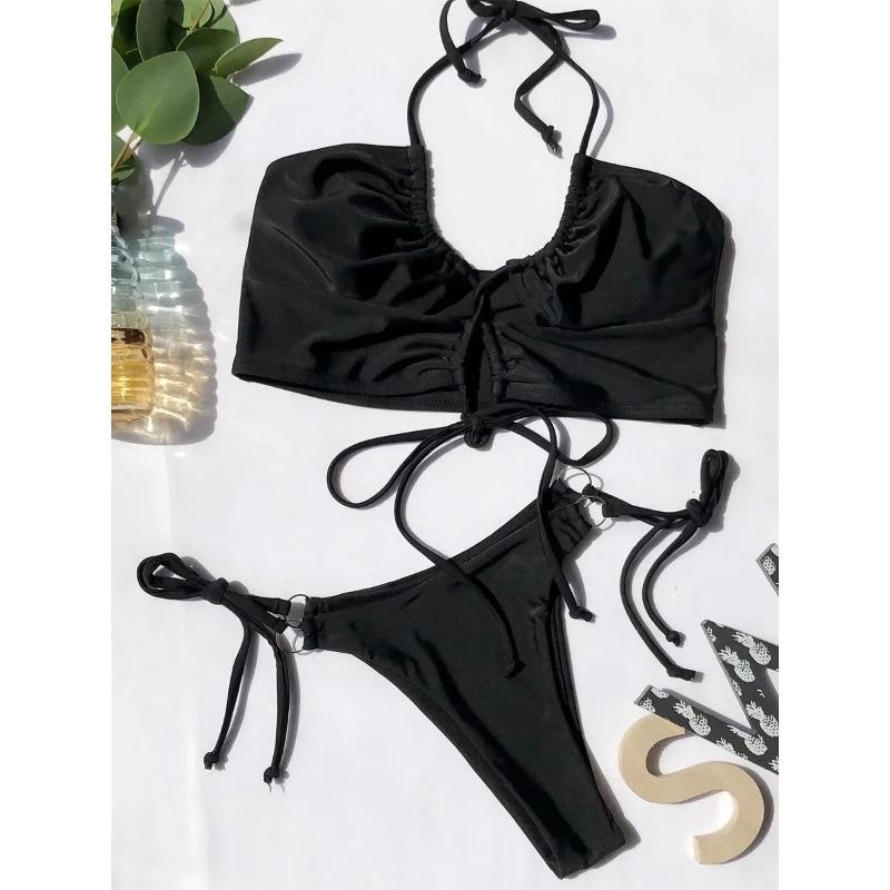 Sexy High Cut Leopard Bikini Women Thong Swimwear Female Swimsuit Two-pieces Bikini set Lace Up Bather Bathing Suit Swim Lady